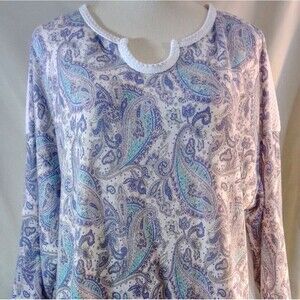 White Birch Thermal Long Sleeve Pullover XL Abstract Art Design Multi Color Top